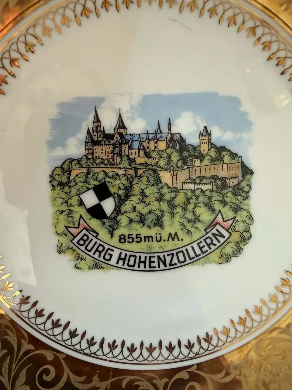 Vintage VB Bavaria Burg Hohenzollern Castle Wall Plate with Gold Trim
